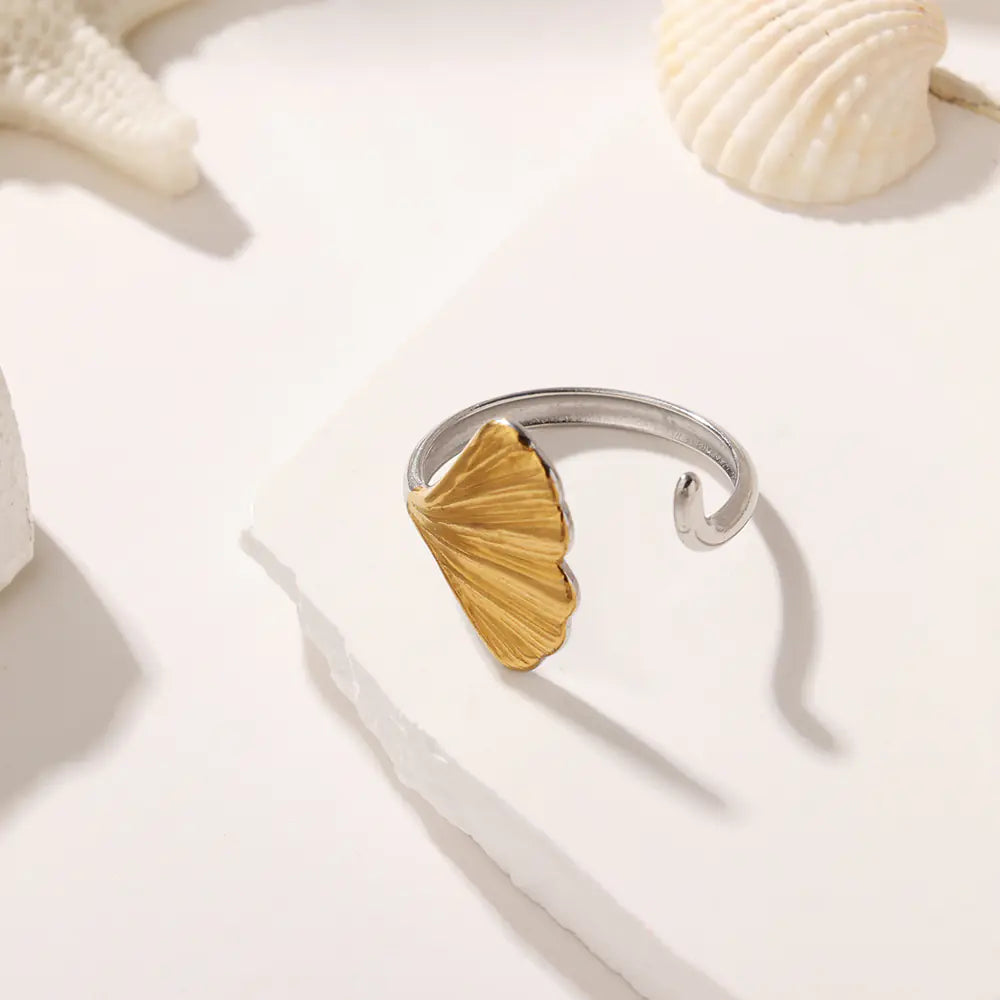 Two-tone Shell Stainless Steel Adjustable Ring