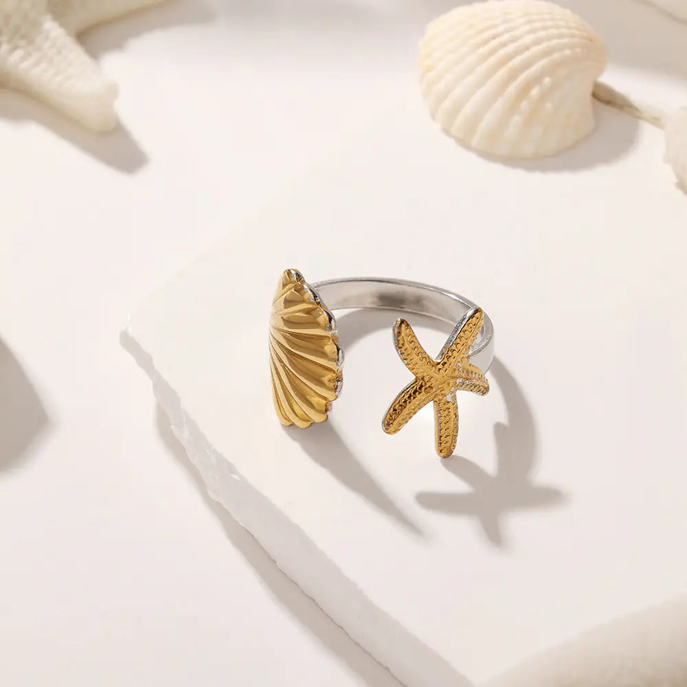 Custom Stainless Steel Shell Star Adjustable Ring