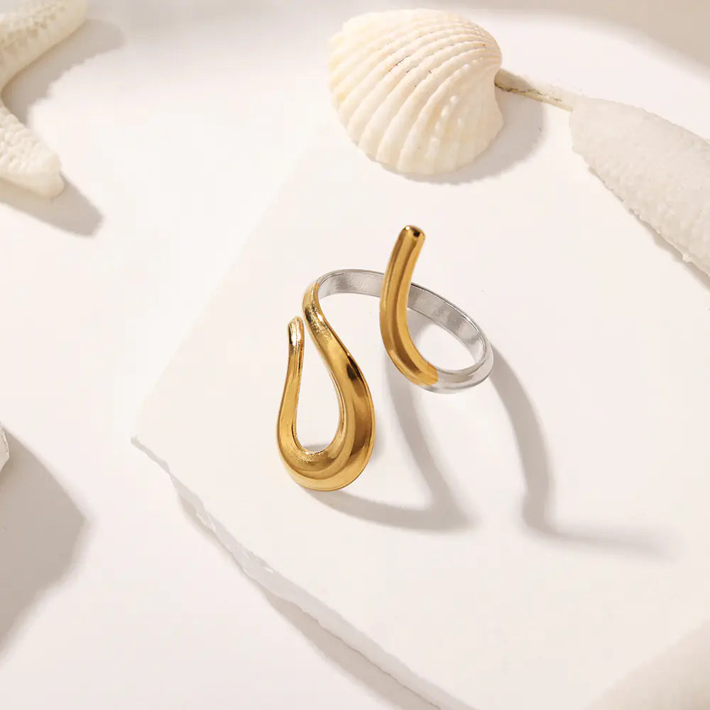 Classical Two-tone Stainless Steel Snake Open Ring