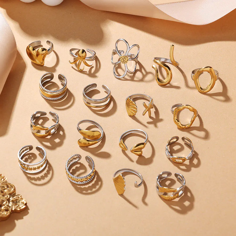 316L Stainless Steel Three-row Hollow Flower Ring
