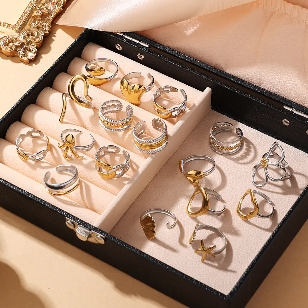 18K Gold Plated Stainless Steel Heart Open Rings