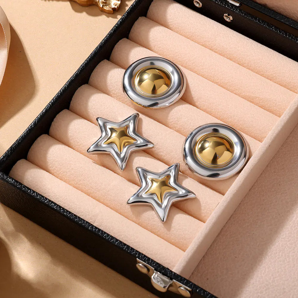 Hot Stainless Steel Gold Pattern Circle Stud Earrings