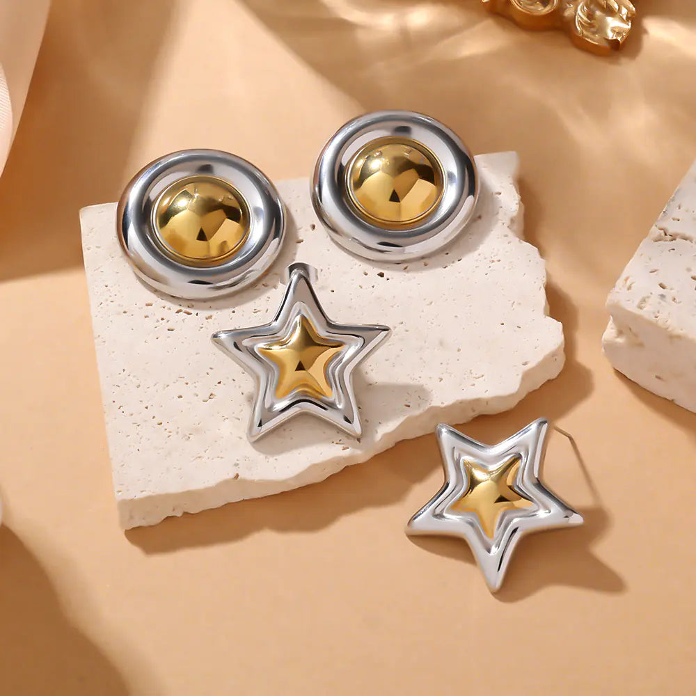 No Tarish Stainless Steel Star Stud Earrings