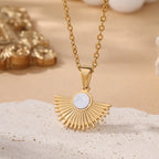 Stainless Steel Sector CZ Pendant Necklace