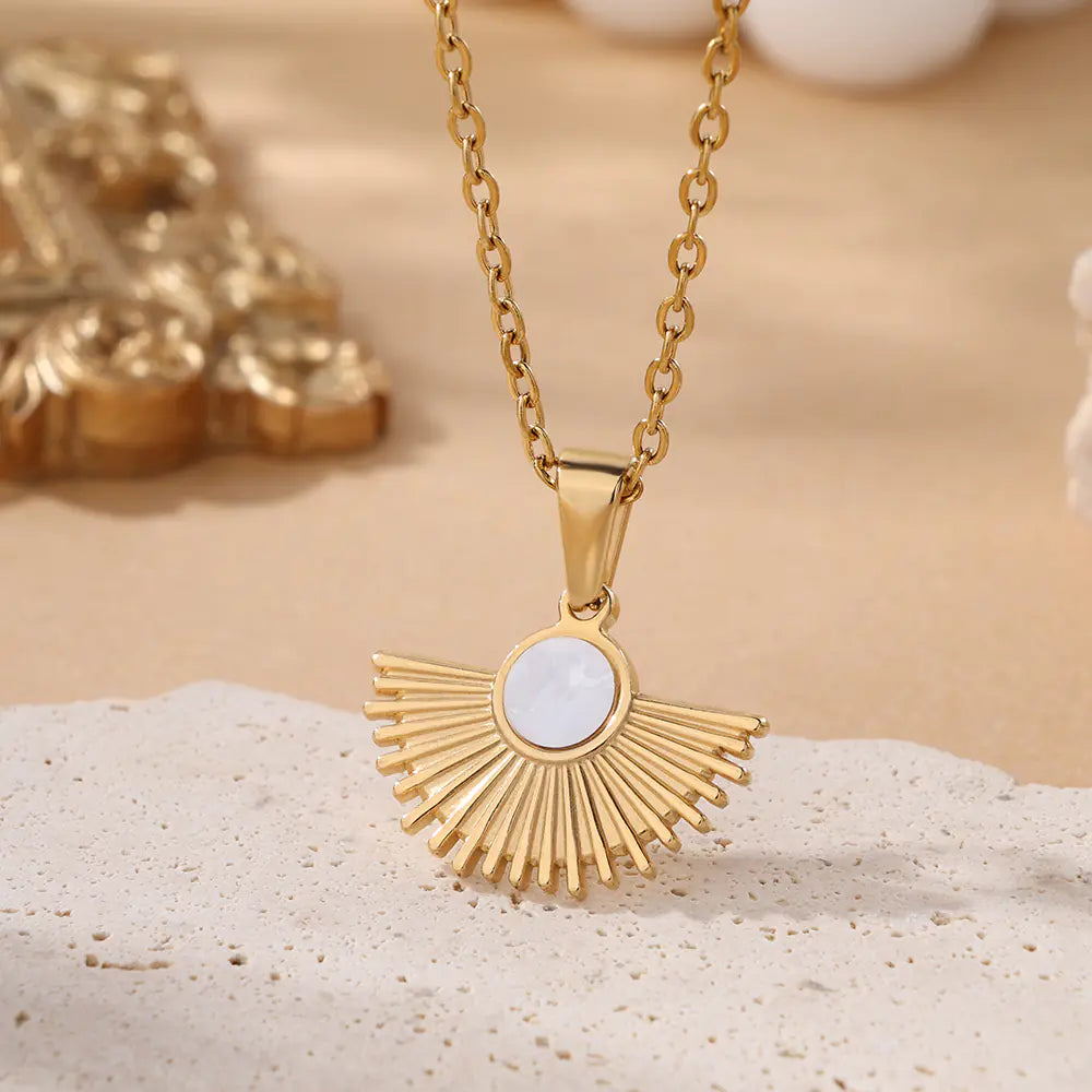 Stainless Steel Sector CZ Pendant Necklace