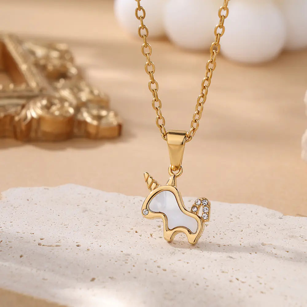 Stainless Steel Small Shell unicorn Pendant Necklace