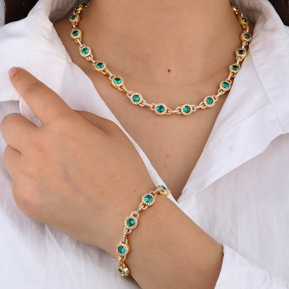 Hot 10mm Brass Green CZ Cluster Link Bracelet
