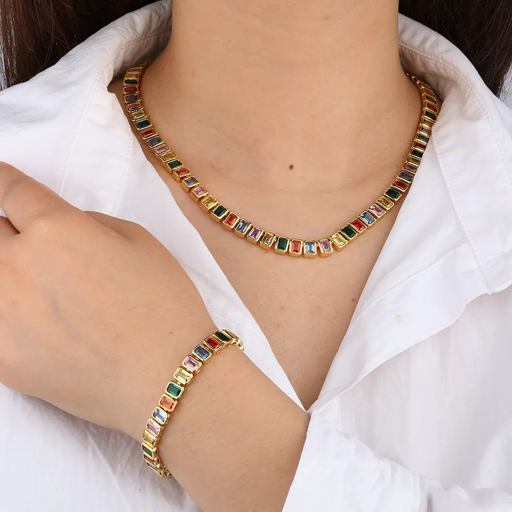 Colorful Rectangular Tennis Chain