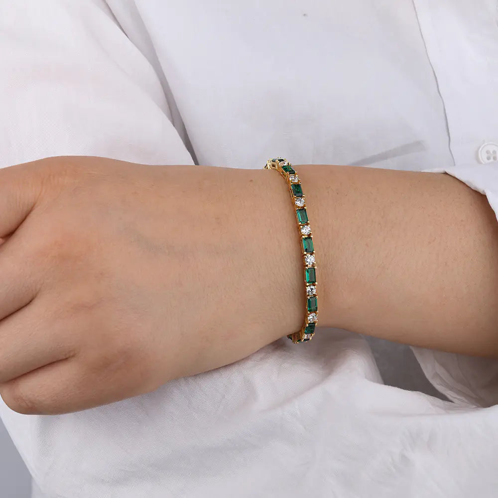 Hot selling 4mm Brass Green Rectangle CZ Necklace
