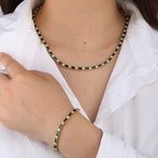Hot selling 4mm Brass Green Rectangle CZ Necklace