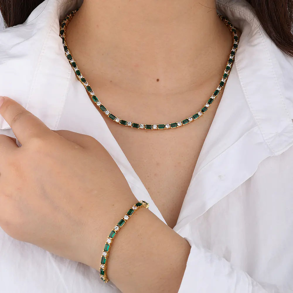 Hot selling 4mm Brass Green Rectangle CZ Necklace