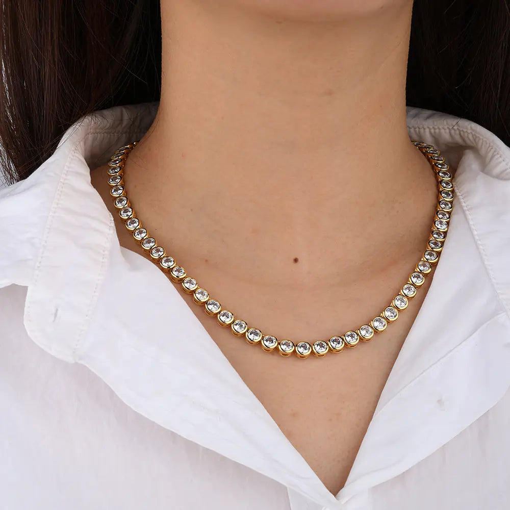 Round Bezel Setting Tennis Chain