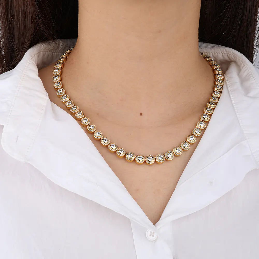 Cluster Bezel Setting Tennis Necklace