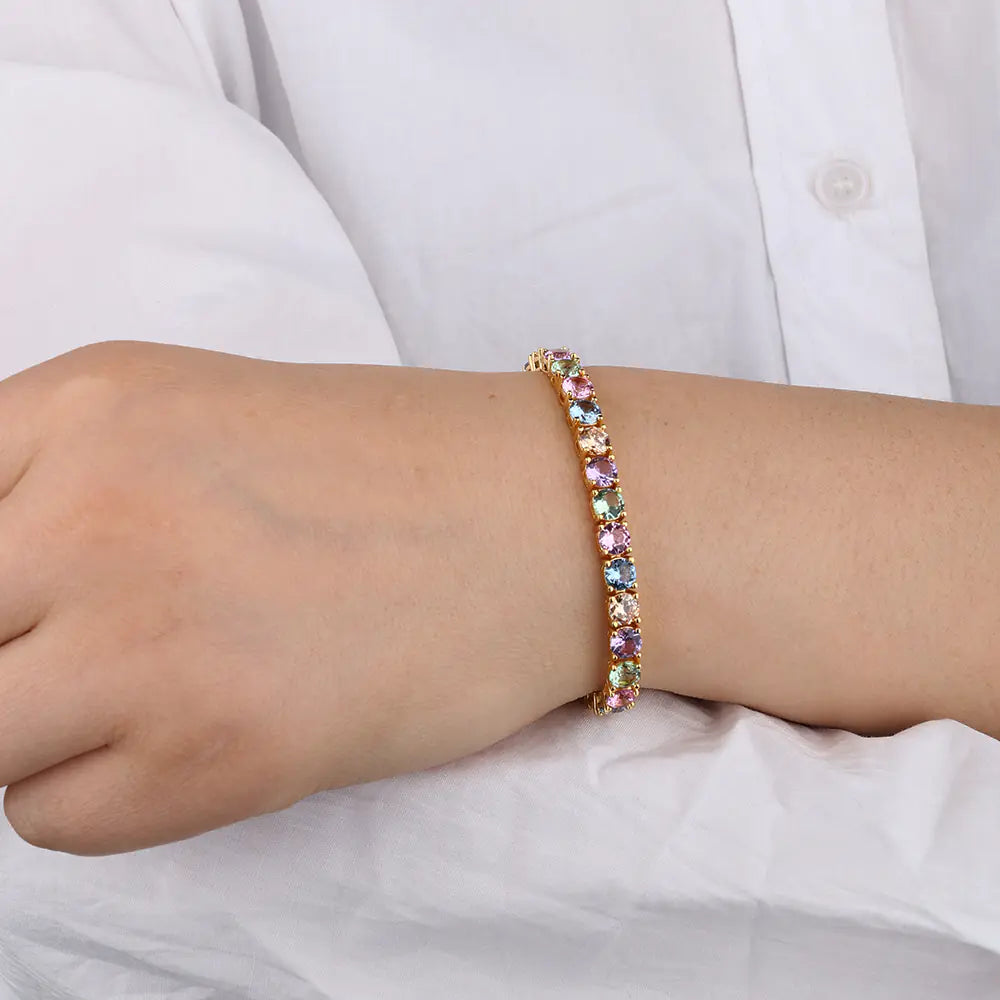 Colorful cz brass tennis bracelet