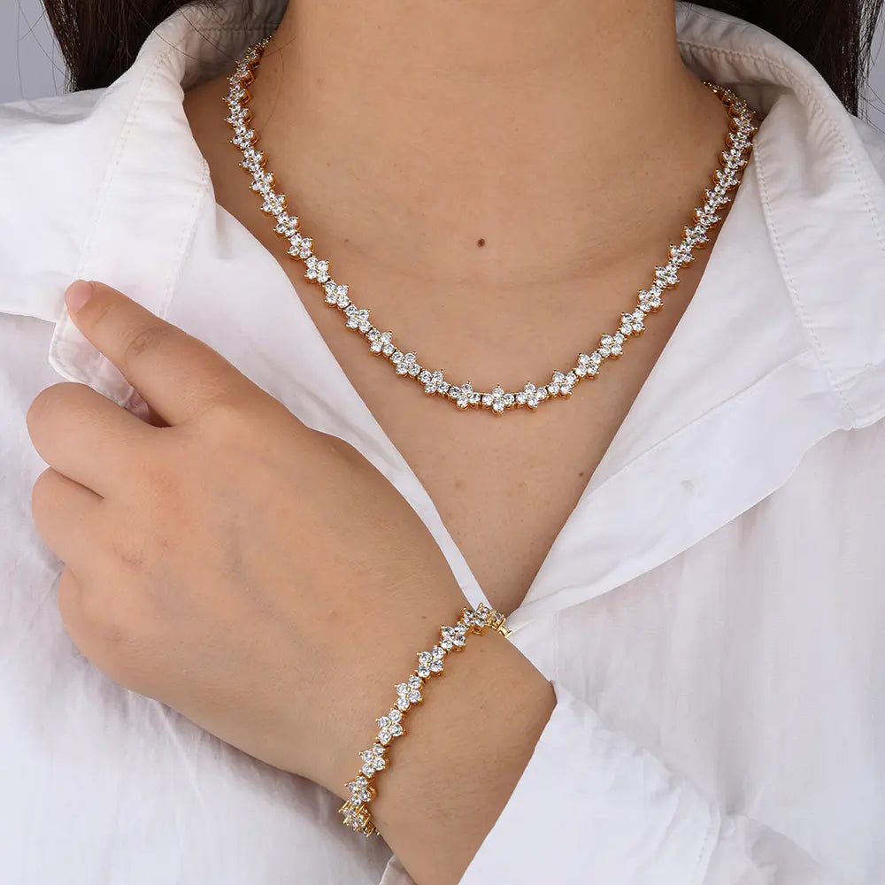 Hot 7.5mm Brass Iced CZ Flower Tennis Bracelet