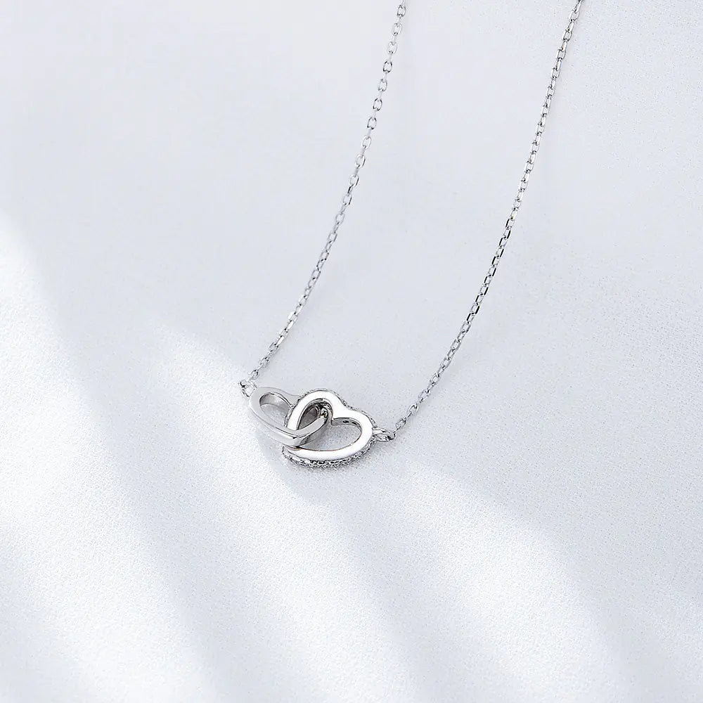 925 Sterling Silver Heart CZ Chain Necklace