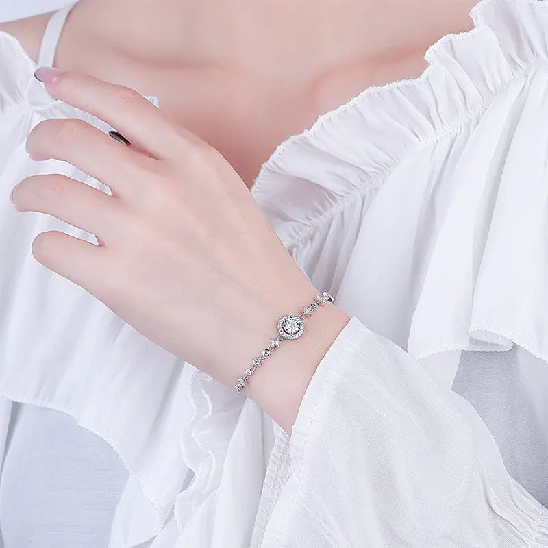 6.5mm Star Moon 925 Silver Moissanite Bracelet