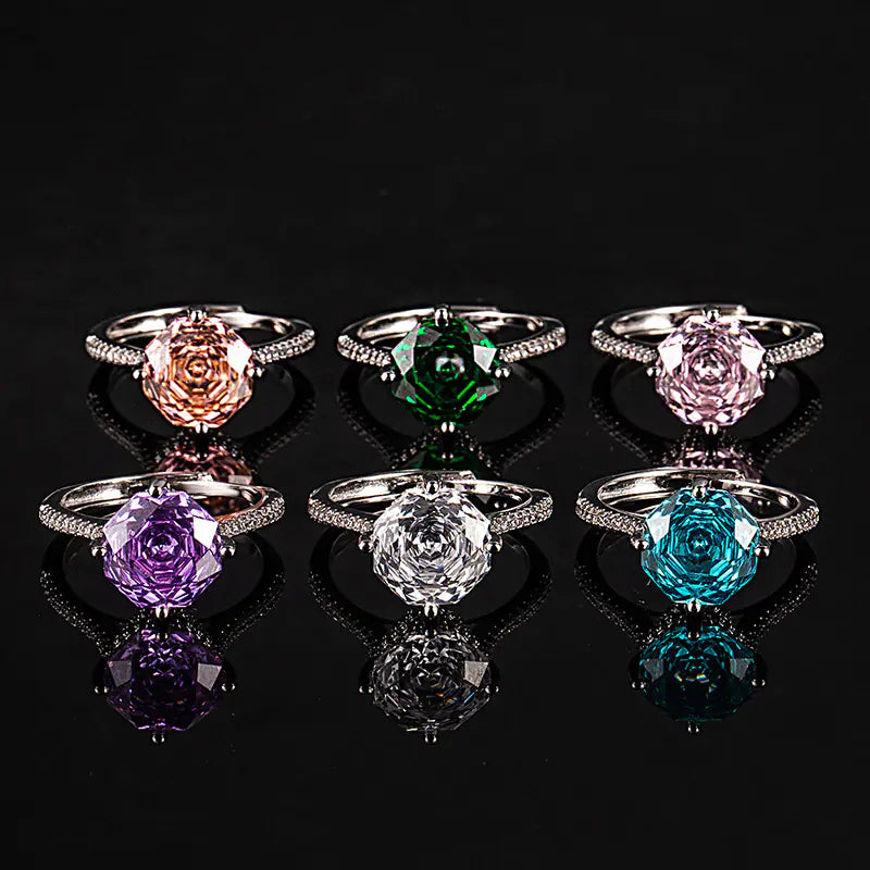 10mm Brass Rose Cuttings Colorful CZ Adjustable Ring