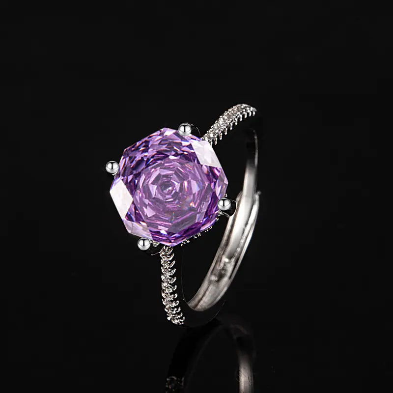 10mm Brass Rose Cuttings Colorful CZ Adjustable Ring