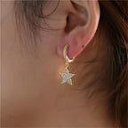 Brass Iced Out CZ Star Hoop Drop Earrings