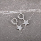 Brass Iced Out CZ Star Hoop Drop Earrings