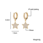 Brass Iced Out CZ Star Hoop Drop Earrings