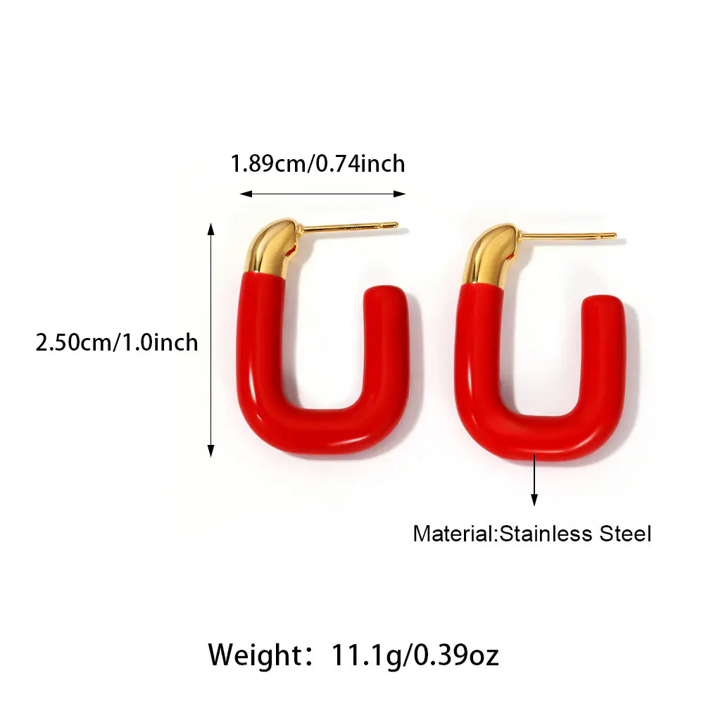 Stainless Steel Enamel Hoop Earrings