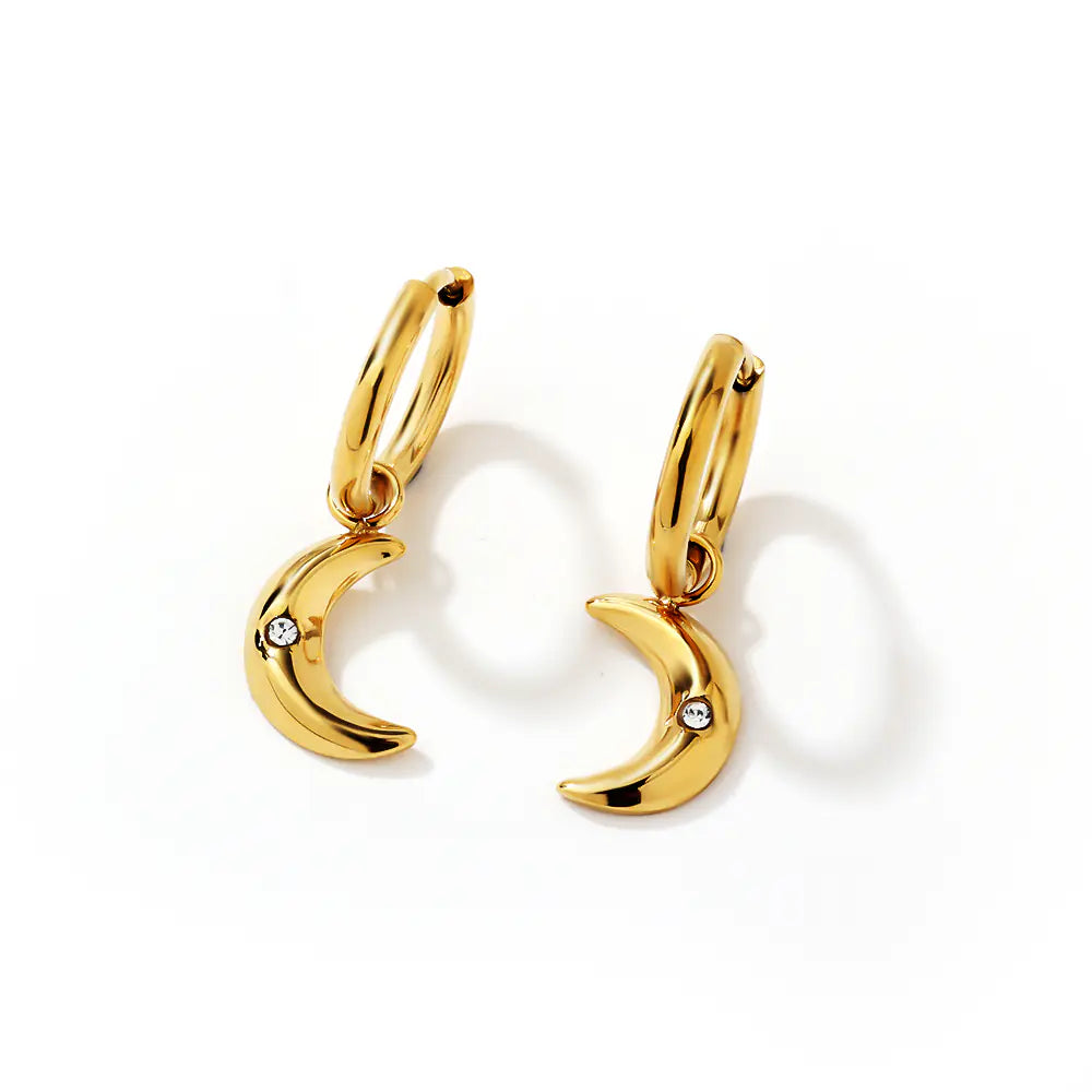 Stainless Steel Moon Design Stud Earrings
