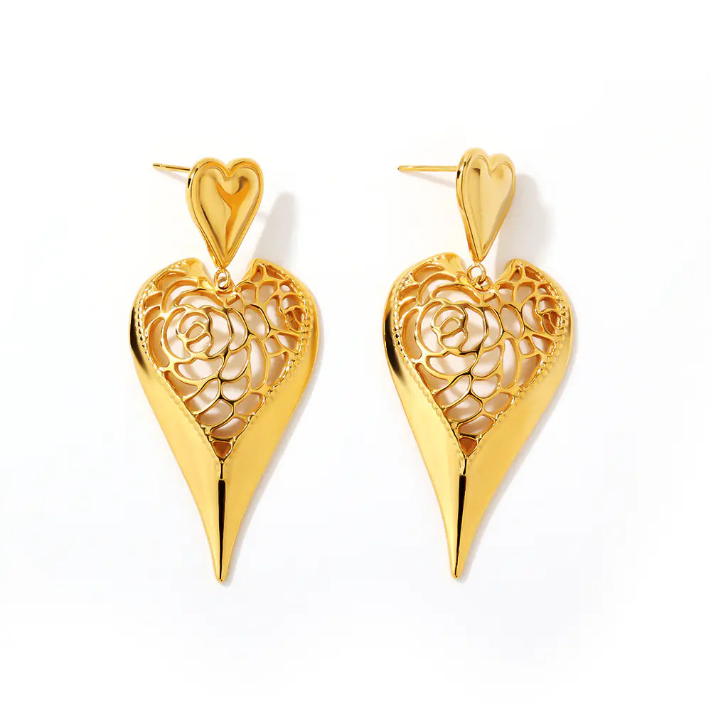 Stainless Steel Gold Peach Heart Stud Earrings