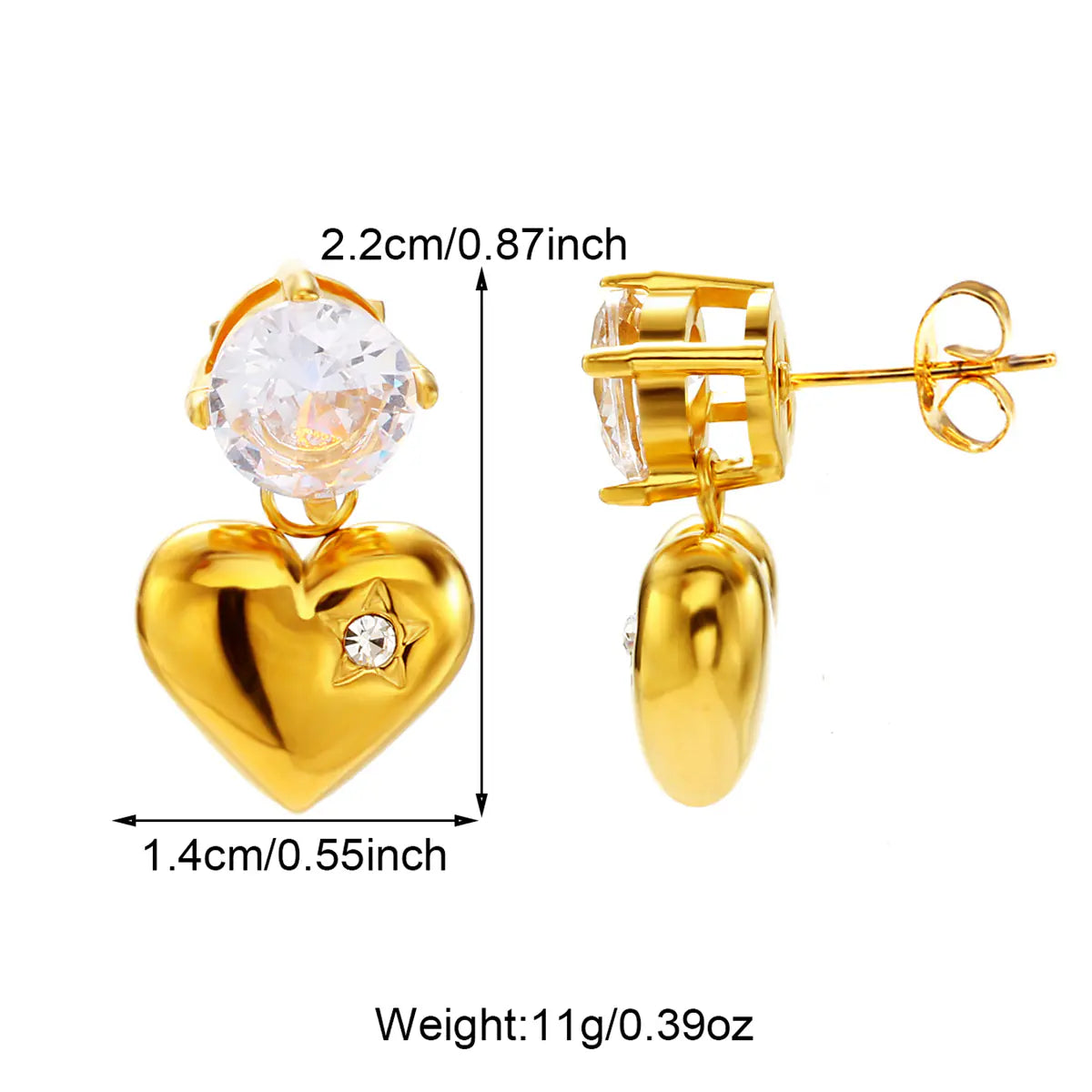 New Design 18K Gold Stainless Steel Heart Earrings