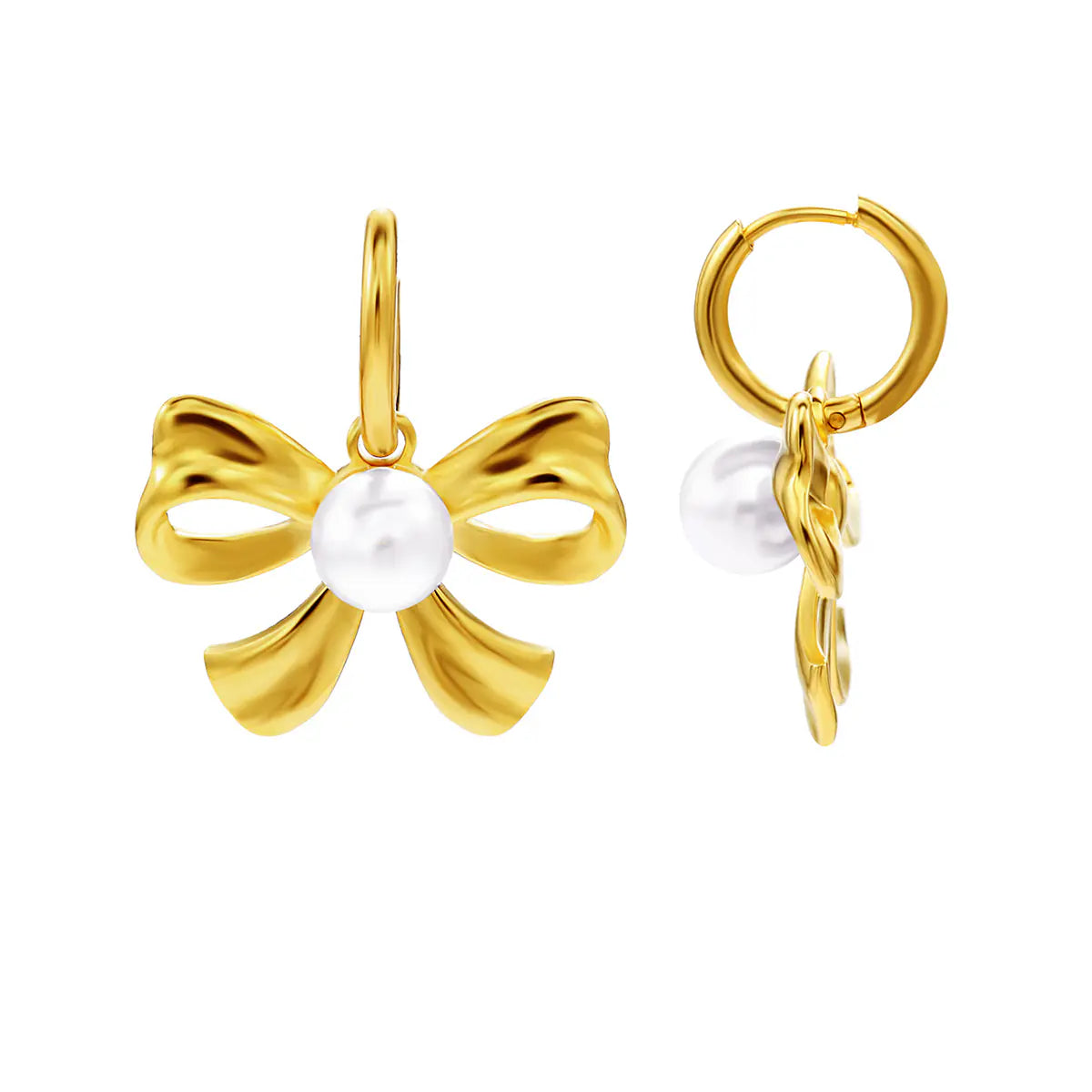 Fashion Stainless Steel Butterfly Pearl Hoop Earrings