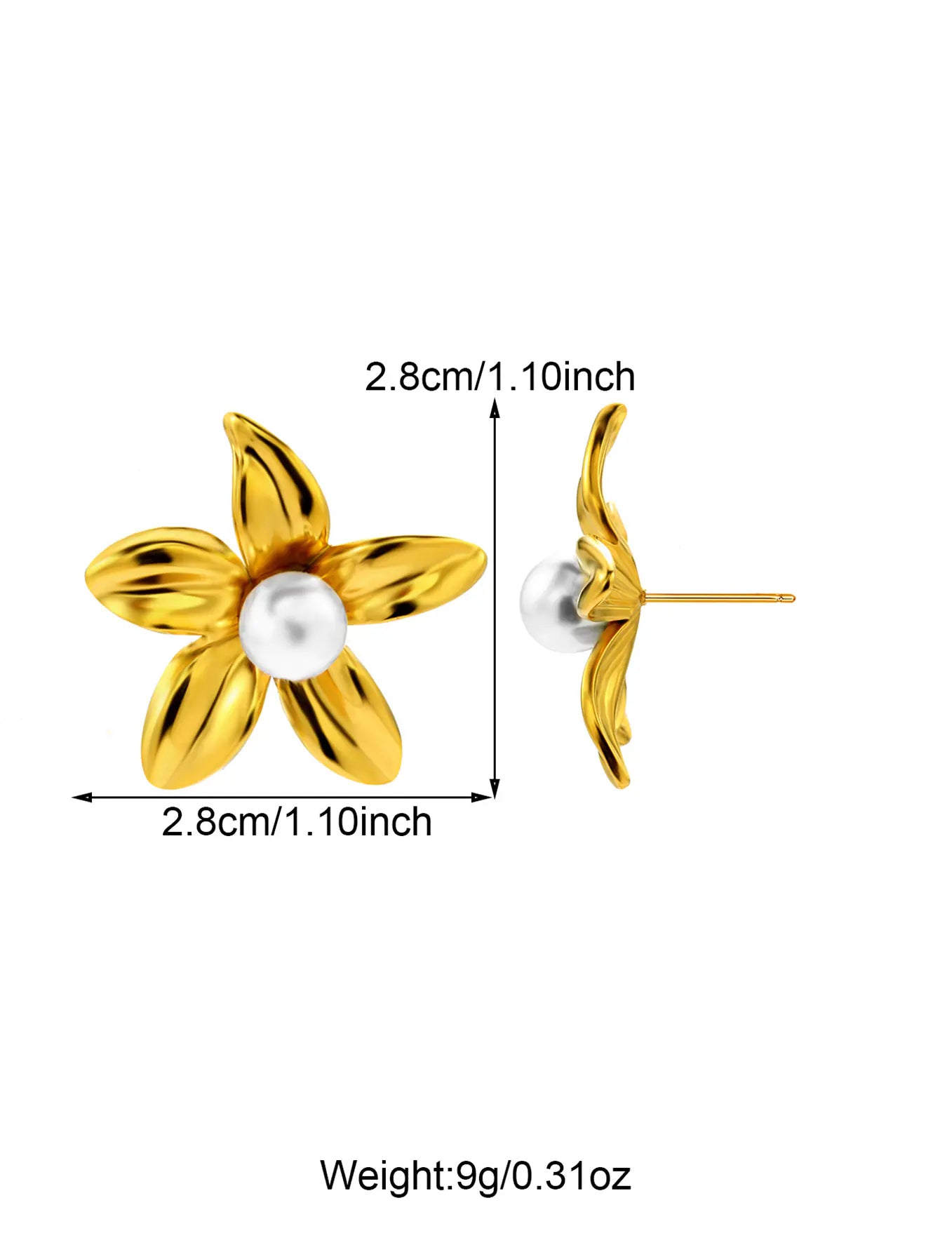Waterproof Chunky Studs Flower Gold Earrings