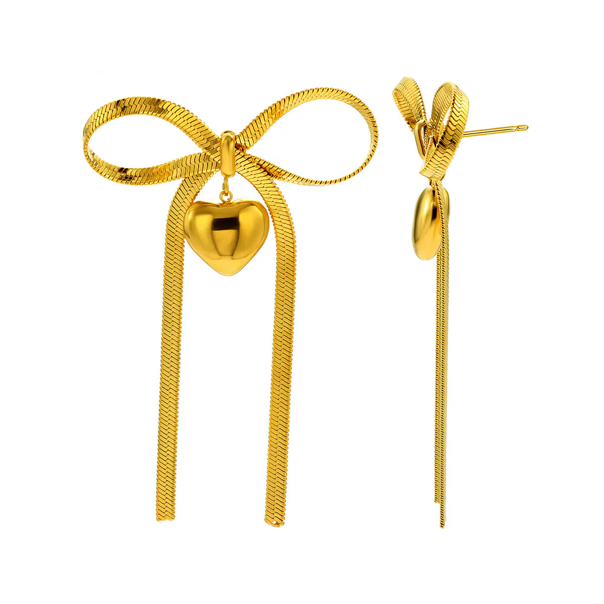 Trendy Stainless Steel Snake Chain Bow Heart Earrings