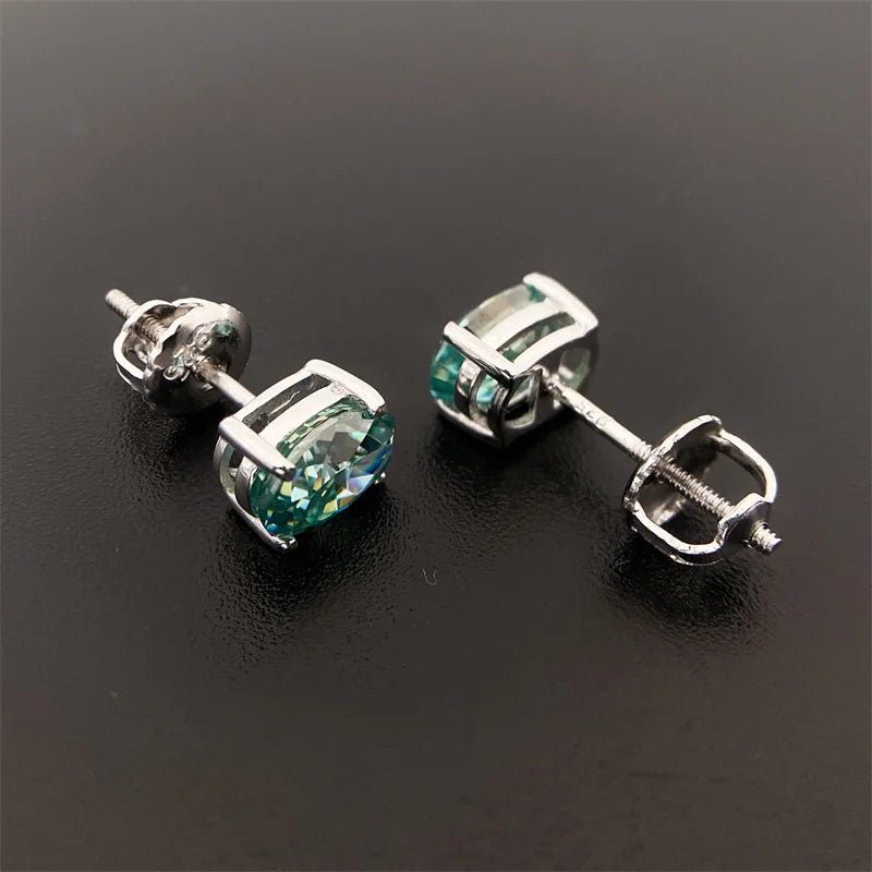 Irregular Blue-Green Oval Moissanite 925 Sterling Silver Earrings