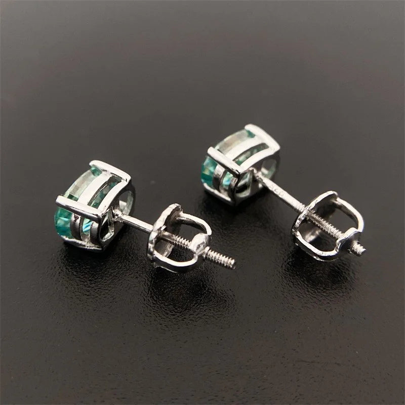 Irregular Blue-Green Oval Moissanite 925 Sterling Silver Earrings