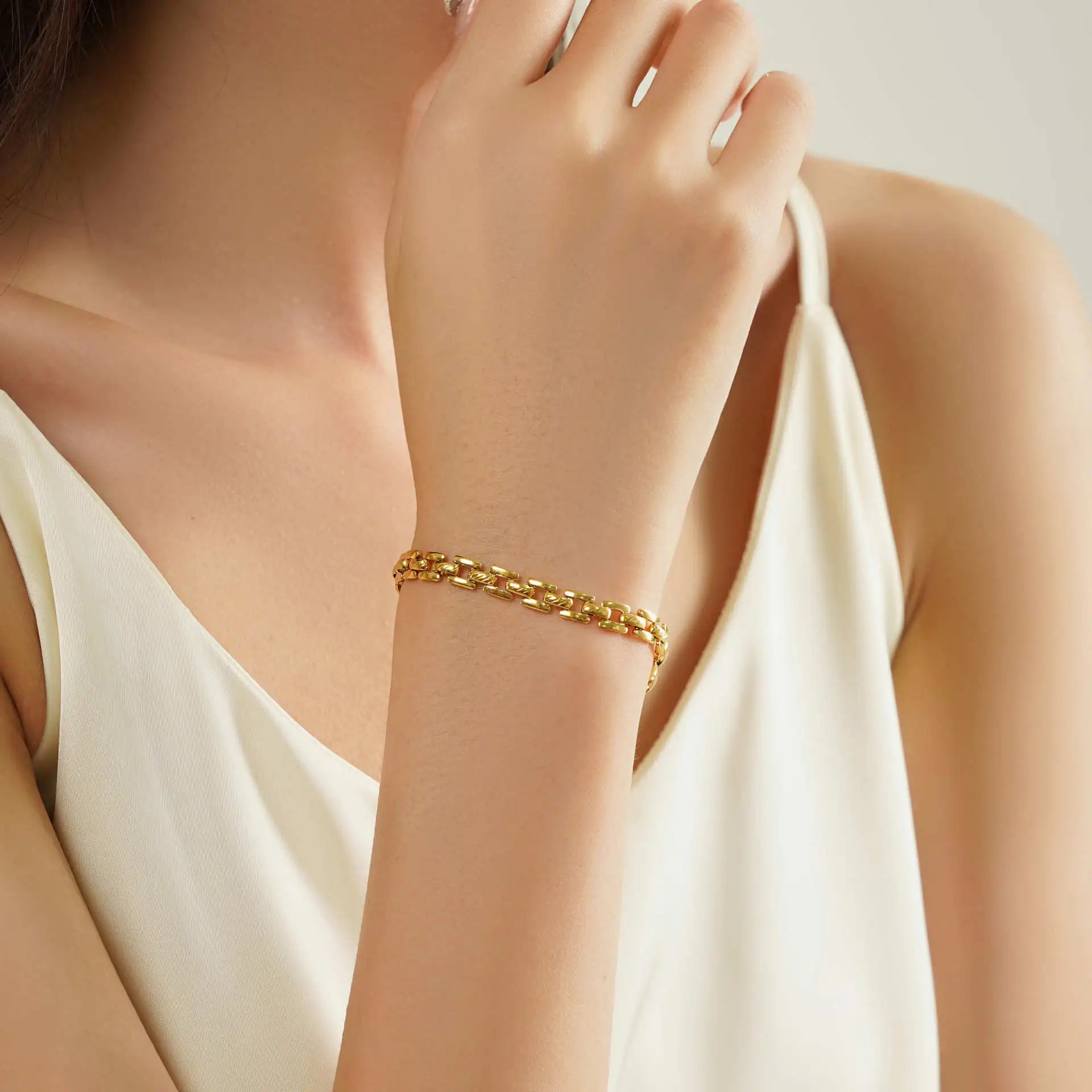 Stainless steel 18K gold plated handmade bracelet