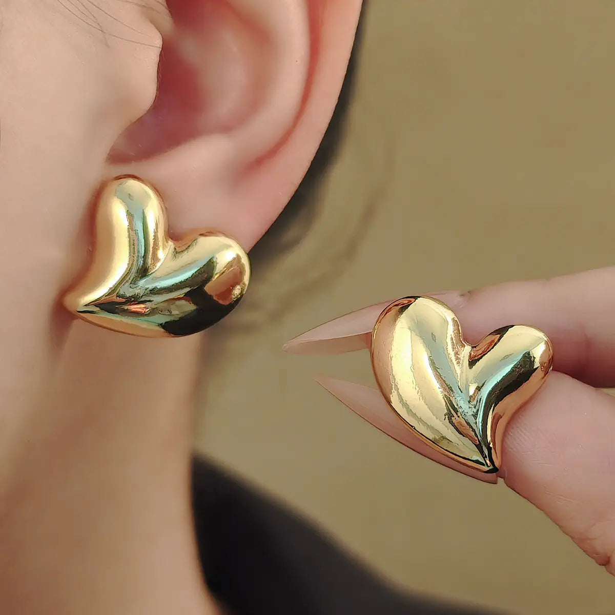 Irregular big heart stainless steel earrings