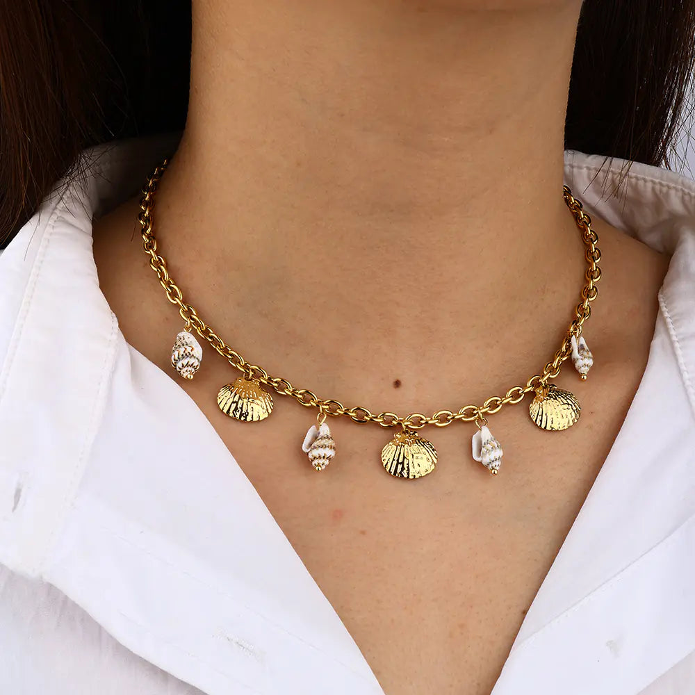 Fashion Shell Conch Stainless Steel Multi-Pendant Necklace