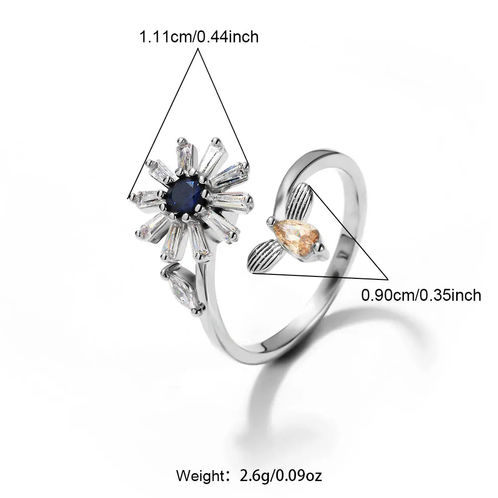 Fashion Sun Flower Dragonfly Adjustable Rotatable Rings