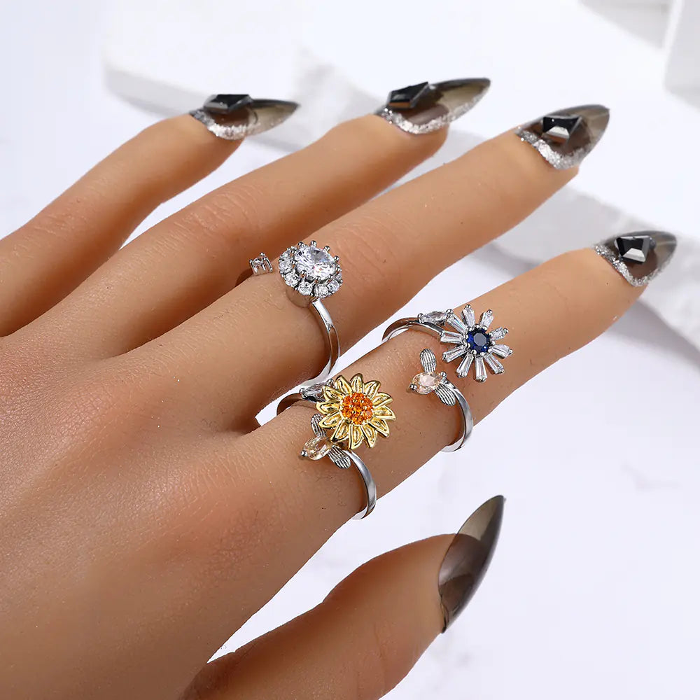Retro Brass Iced Pink CZ Heart Adjustable Ring