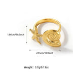 Fashion 18K Starfish Shells Stanless Steel Opening Ring