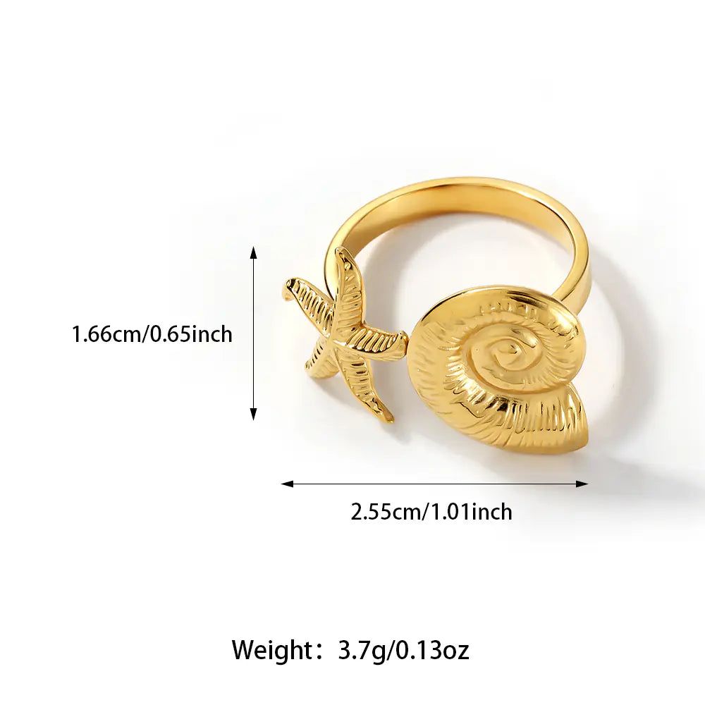 Fashion 18K Starfish Shells Stanless Steel Opening Ring