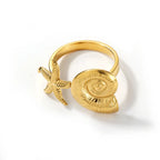 Fashion 18K Starfish Shells Stanless Steel Opening Ring