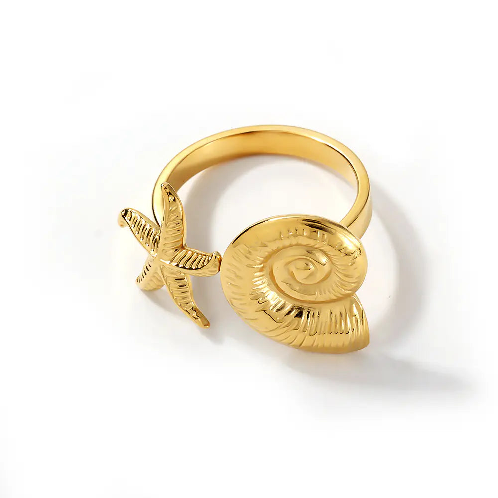 Fashion 18K Starfish Shells Stanless Steel Opening Ring