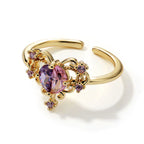 Retro Brass Iced Pink CZ Heart Adjustable Ring