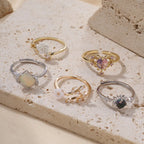 Retro Brass Iced Pink CZ Heart Adjustable Ring