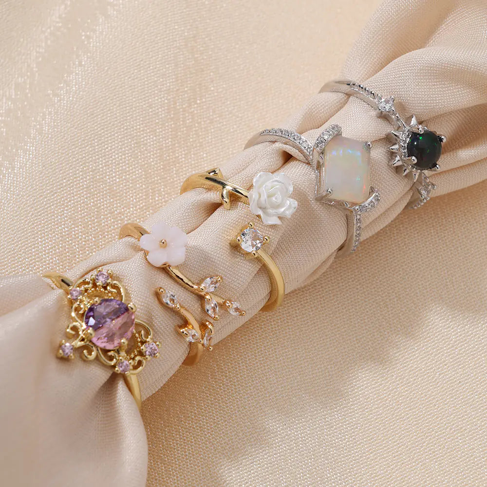 Retro Brass Iced Pink CZ Heart Adjustable Ring