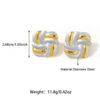 Stainless Steel Square Partten Two Tone Stud Earrings