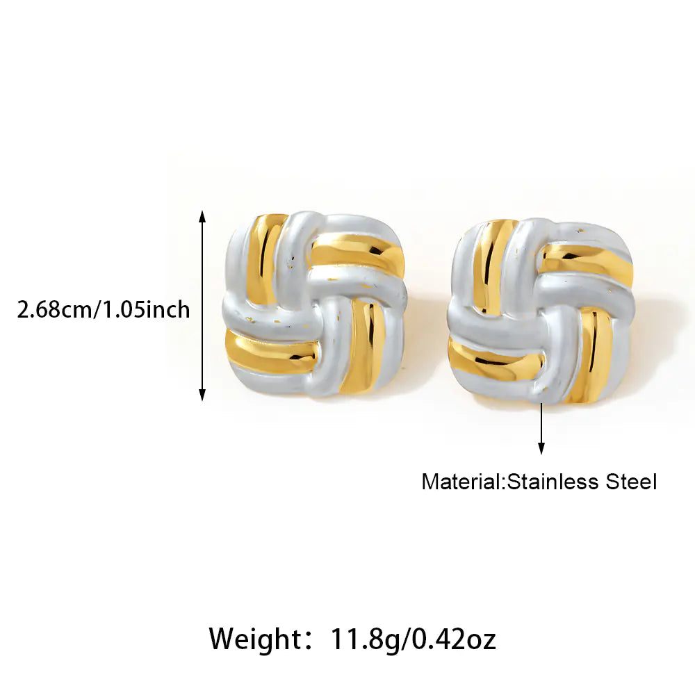 Stainless Steel Square Partten Two Tone Stud Earrings