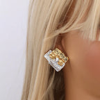 Stainless Steel Irregular Two Tone Stud Earrings